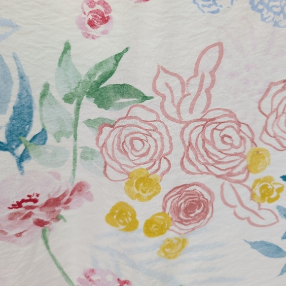 Rachel Zoe White Blue Green Floral Tea Watercolor Short Sleeve Blouse Large - Picture 6 of 12